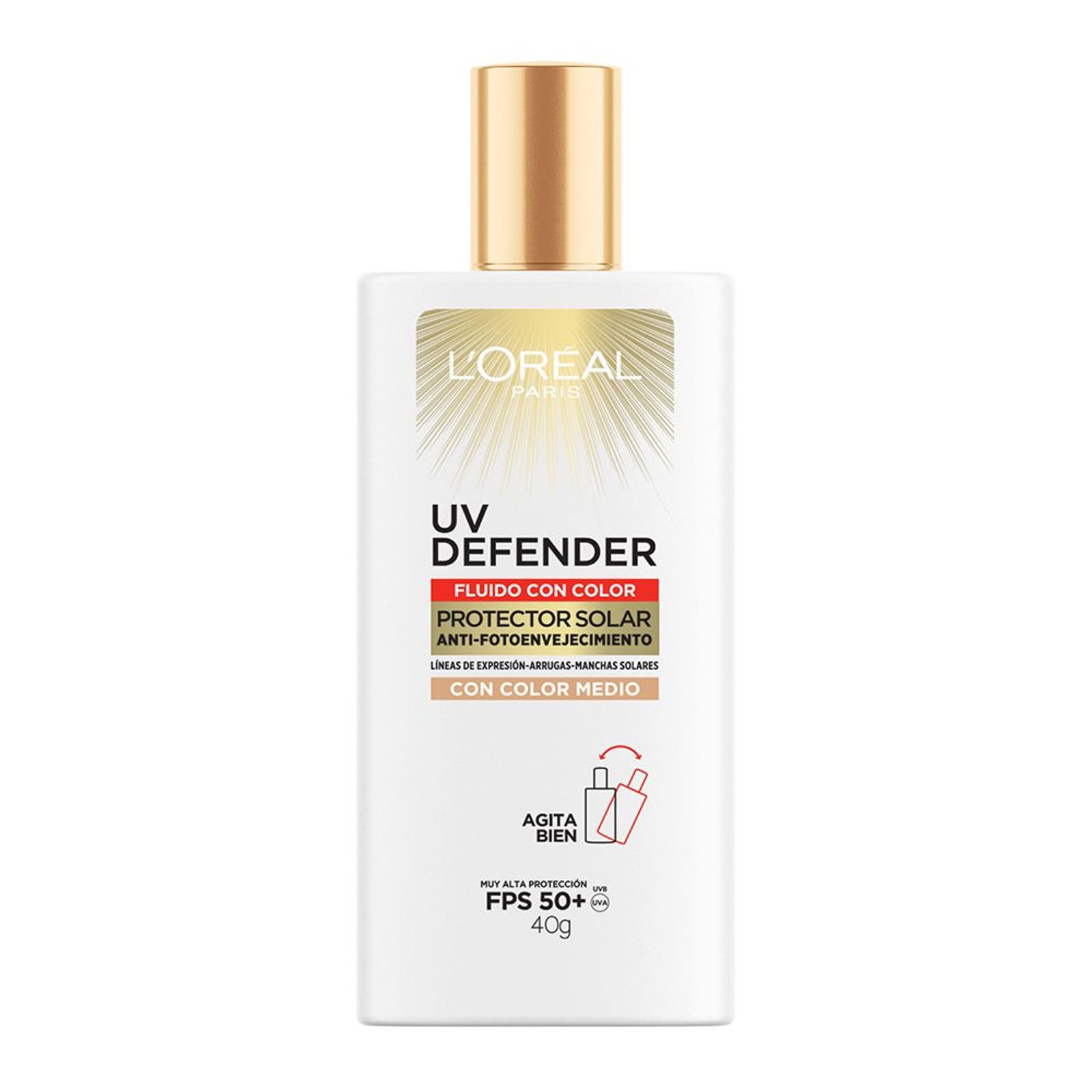 Protector Solar L'Oreal Paris Uv Defender Fluido Tono Medio Fps50+