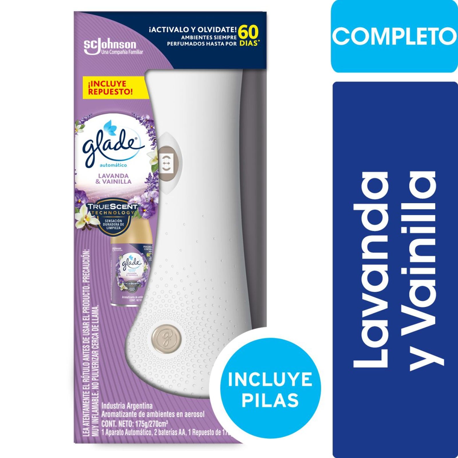 Glade Aromatizante Automático Lavanda Y Vainilla Aparato + Repuesto 175Gr