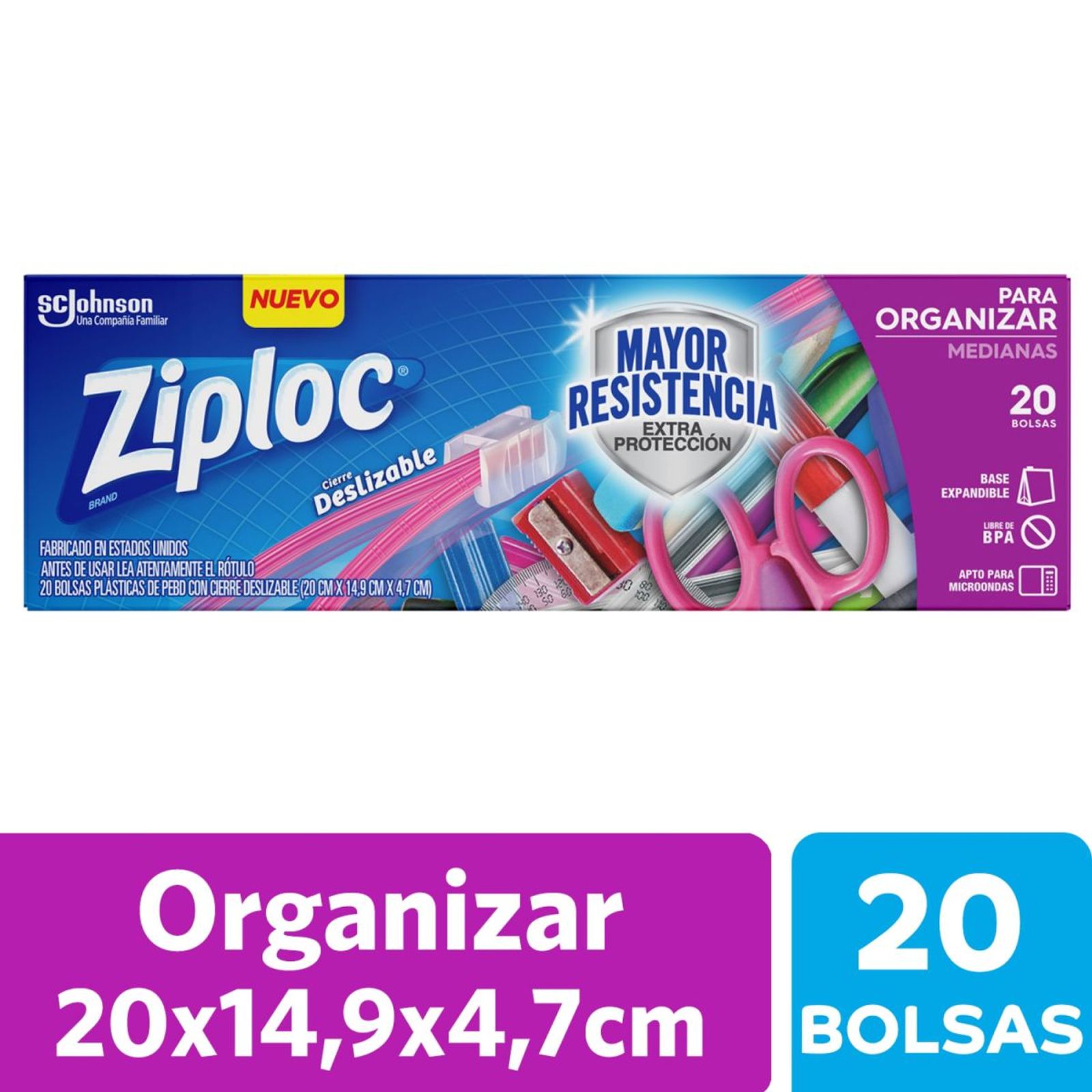 Ziploc Bolsas Herméticas Para Organizar Medianas 20Un