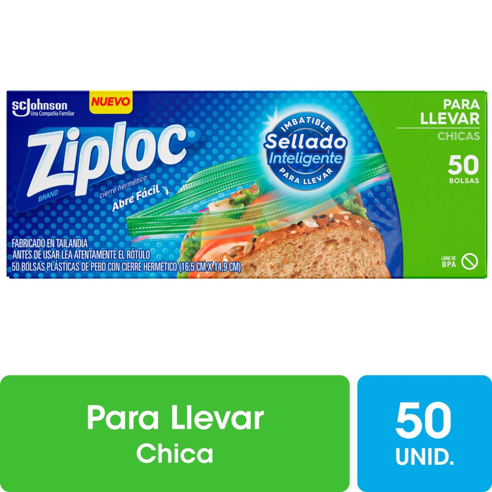 Ziploc Bolsas Herméticas Para Llevar Chica 50Un