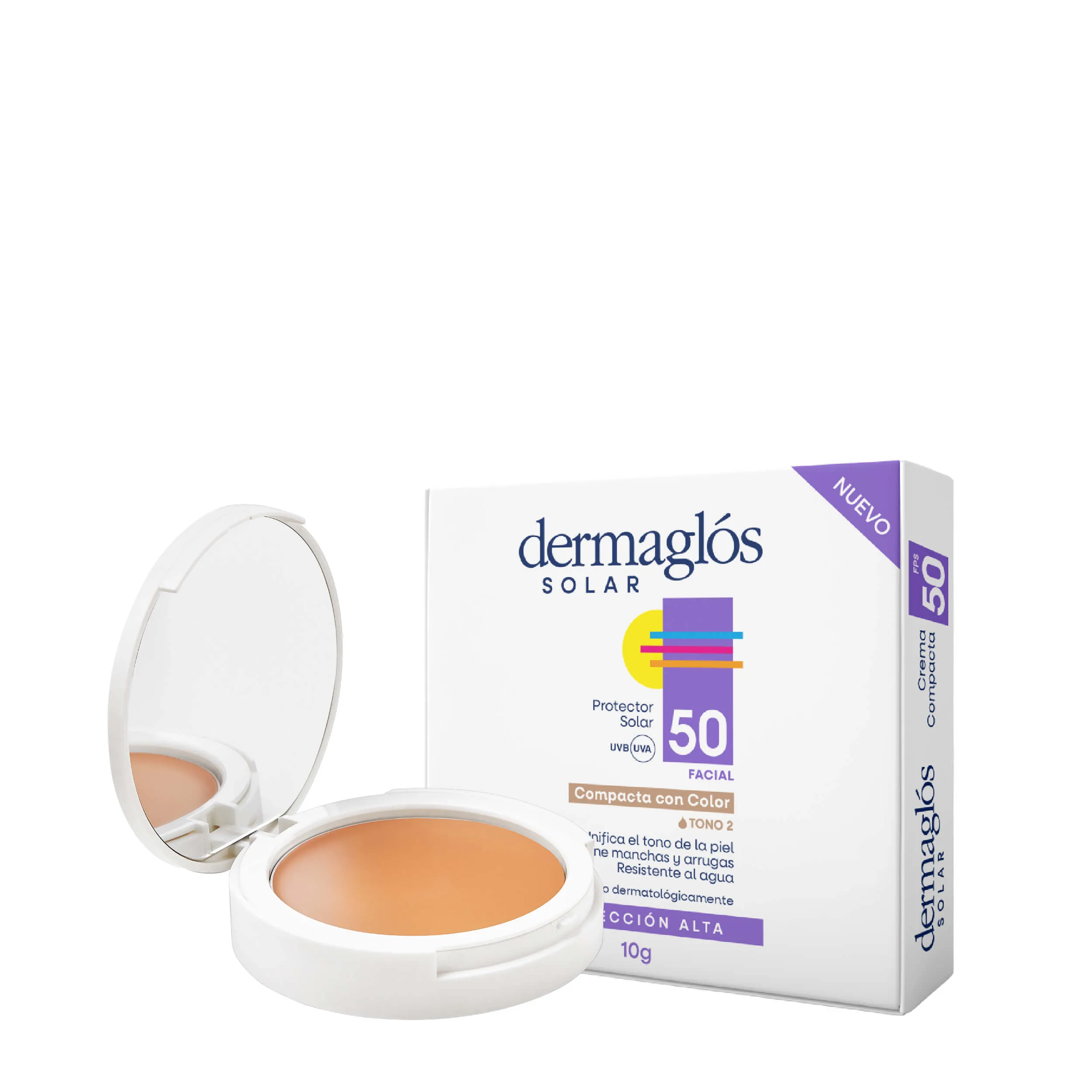 Dermaglós Protector Solar Facial Crema Compacta Fps 50 Con Color Tono 2 X 10G