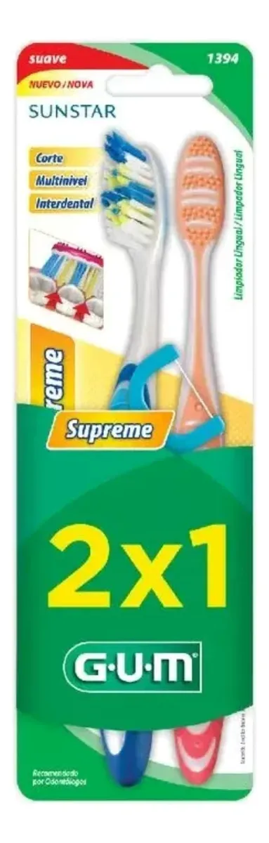 Gum Cepillo Dental Supreme Suave Limpiador Lingual Pack 2X1