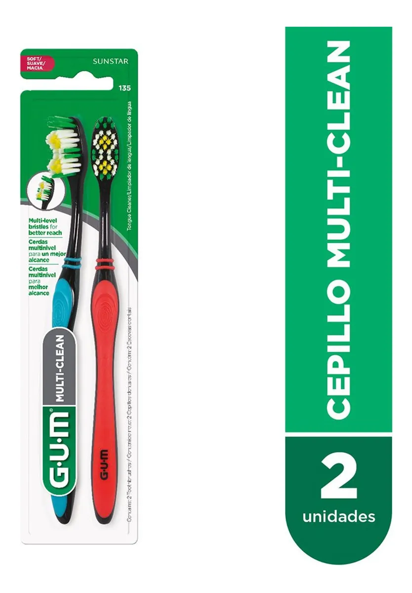 Gum Cepillo Dental Multi-Clean Suave X2 Unidades