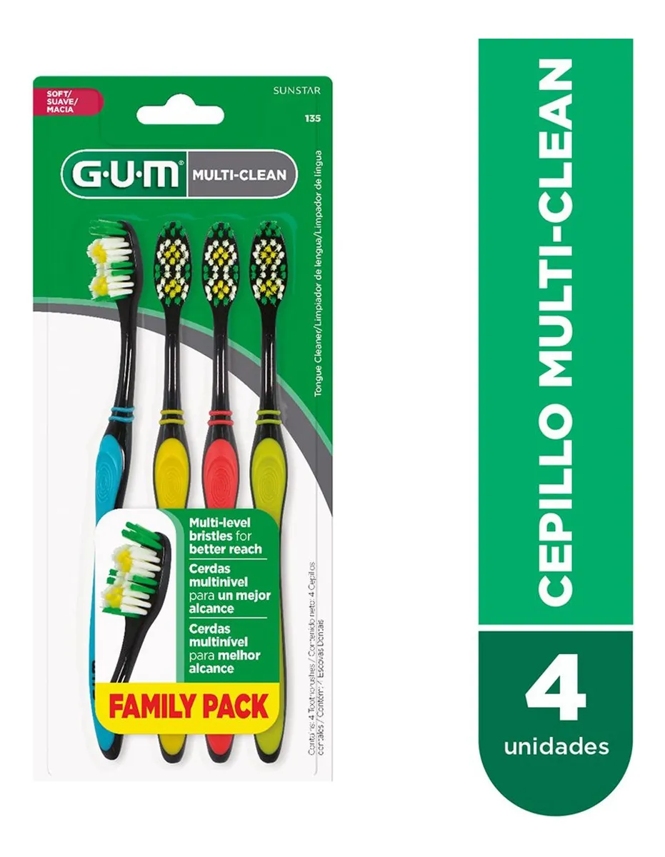 Gum Cepillo Dental Multi-Clean Suave X4Unidades