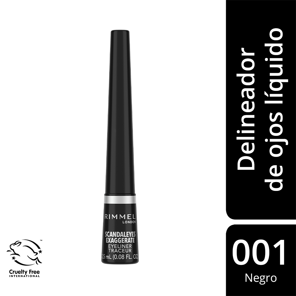 Delineador Líquido Waterproof Rimmel London Exaggerate 001 - 100% Black 2.50 Ml