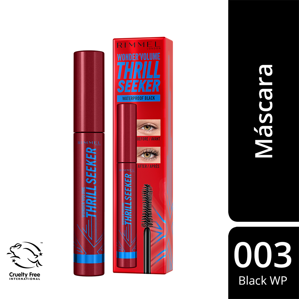 Máscara De Pestañas Waterproof Wonder'Volume Thrill Seeker Rimmel London - 001 Negro 8Ml