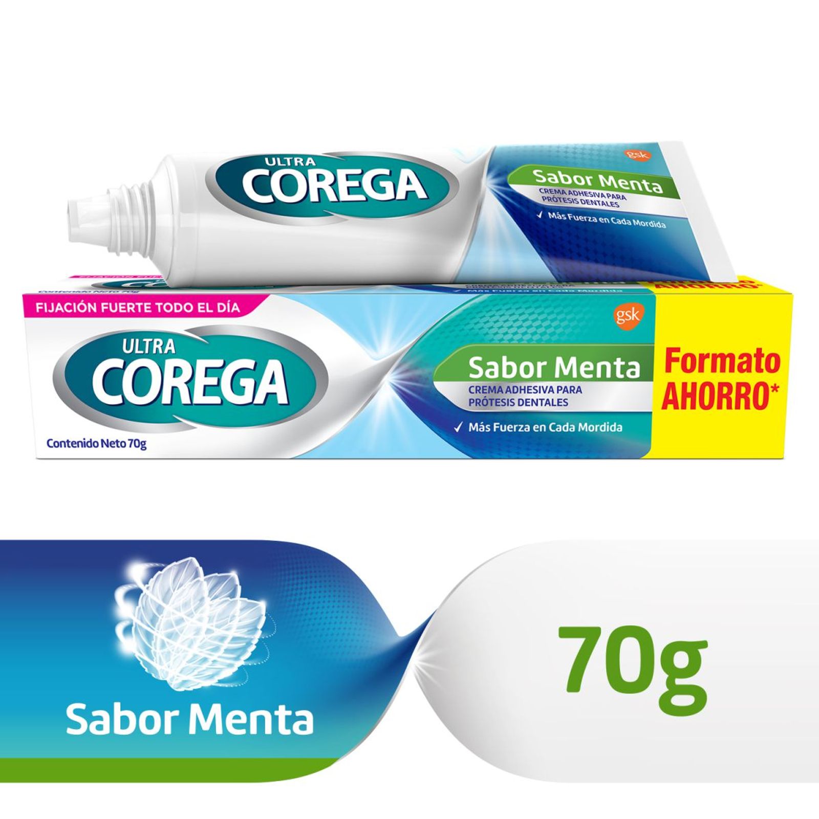 Corega Adhesivo Para Prótesis Dentales Ultra Crema Sabor Menta 70 Gr