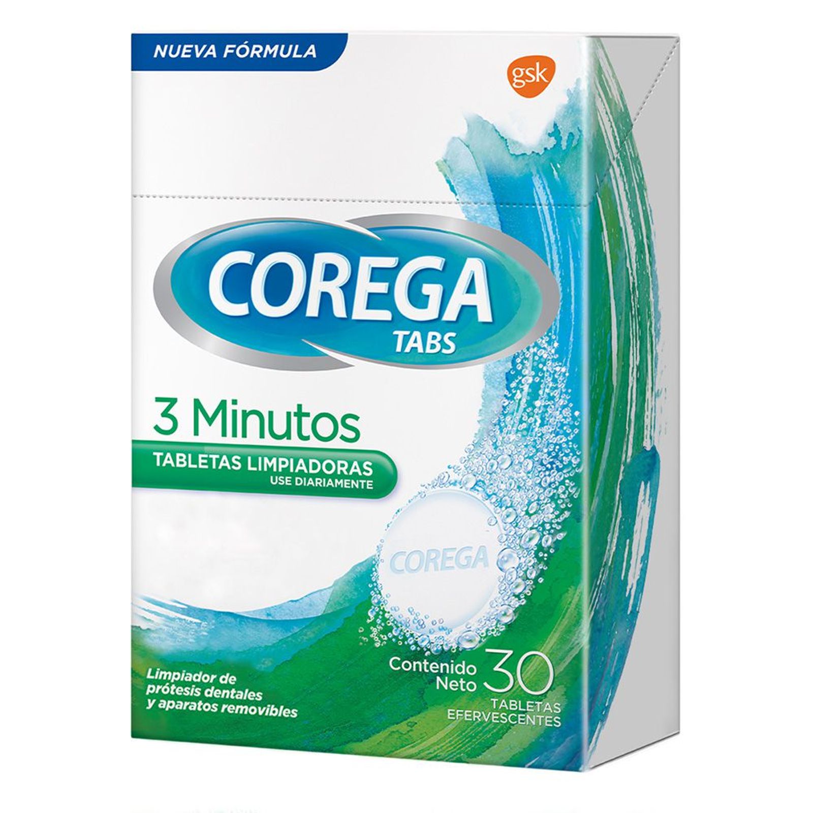 Corega Tableta Limpiadora Tabs 3 Min 4 En 1 (30 Unidades)