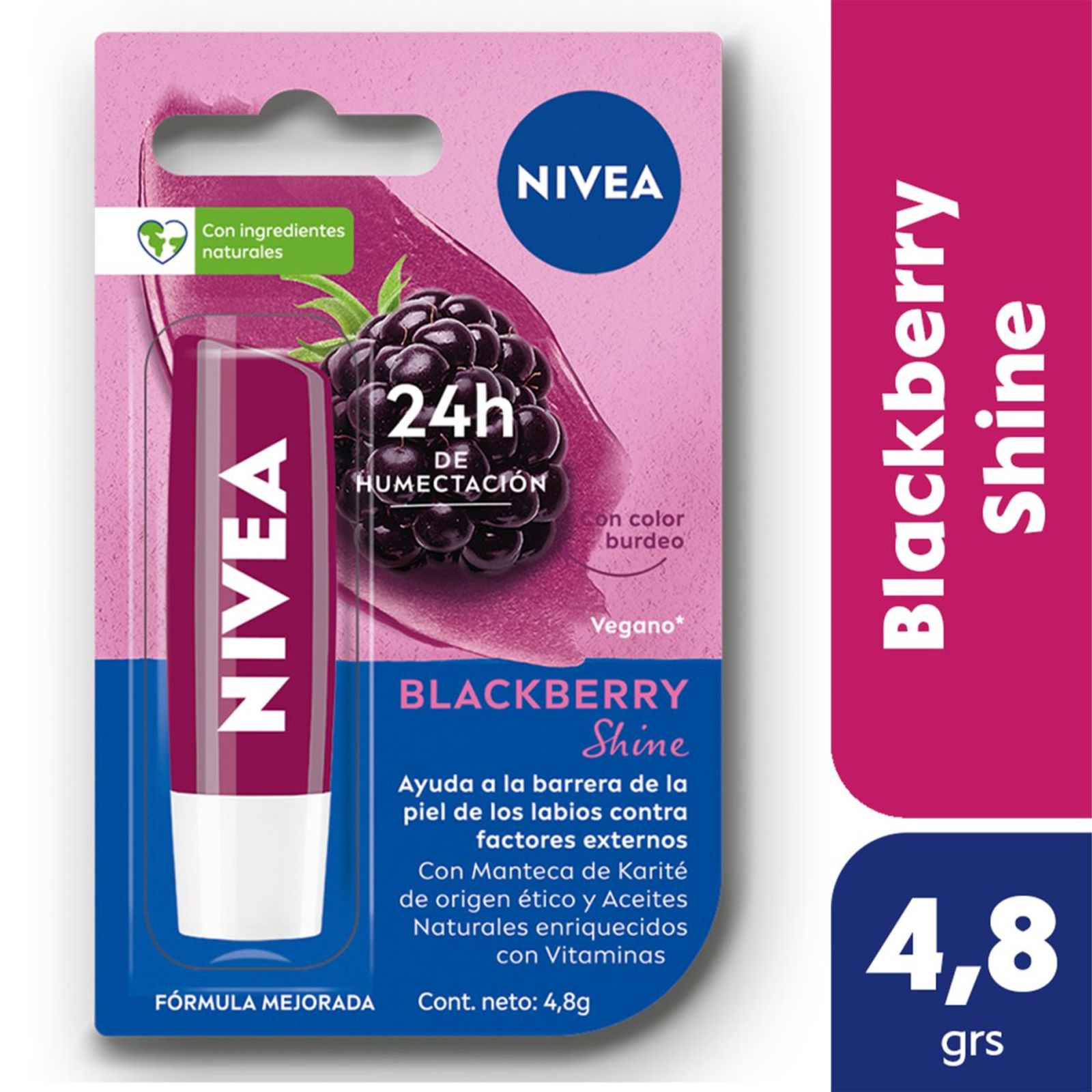 Nivea Protector Labial Humectante Blackberry Shine Para Todo Tipo De Piel 4.8 Grs