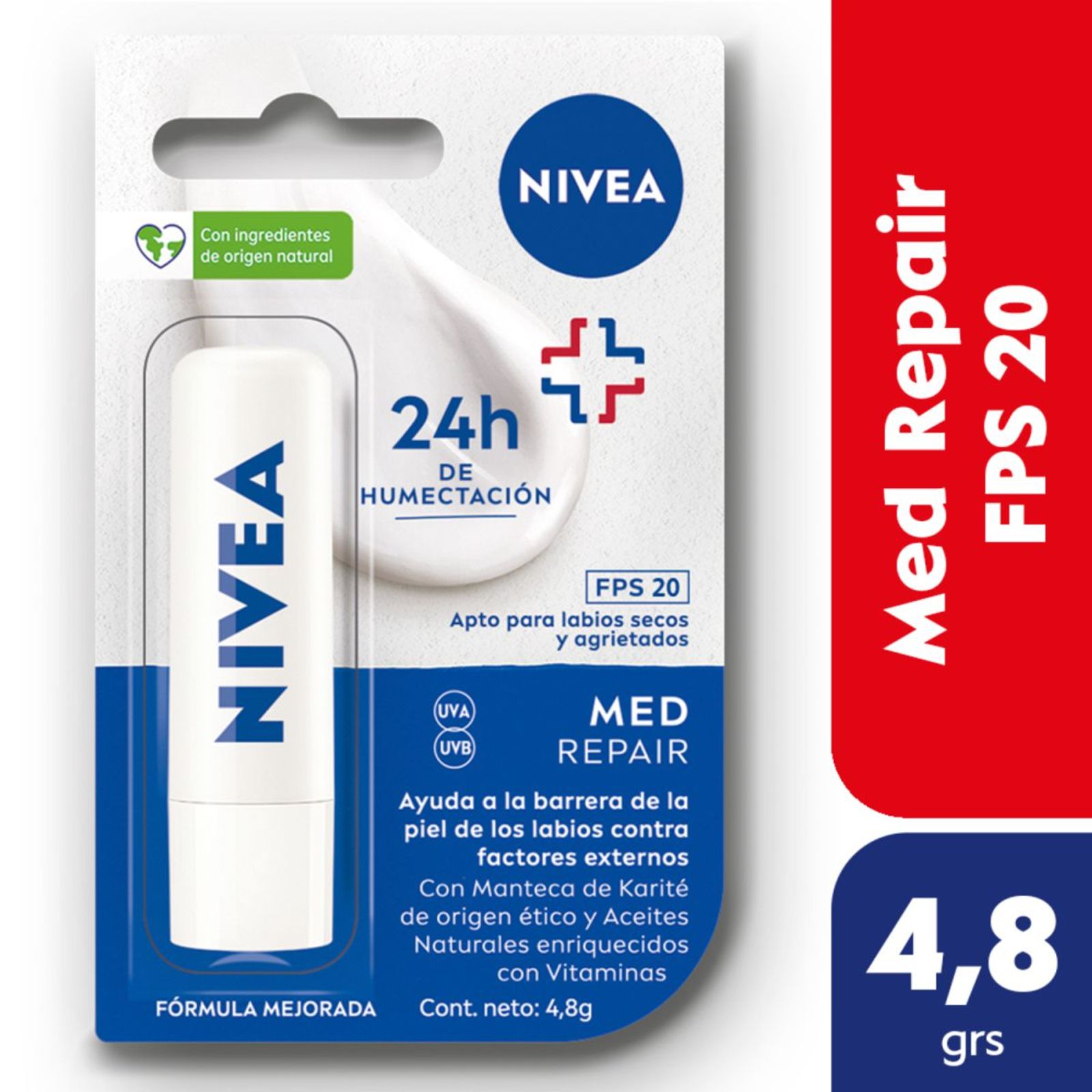 Nivea Protector Labial Humectante Med Repair Fps 20 4.8 Gr