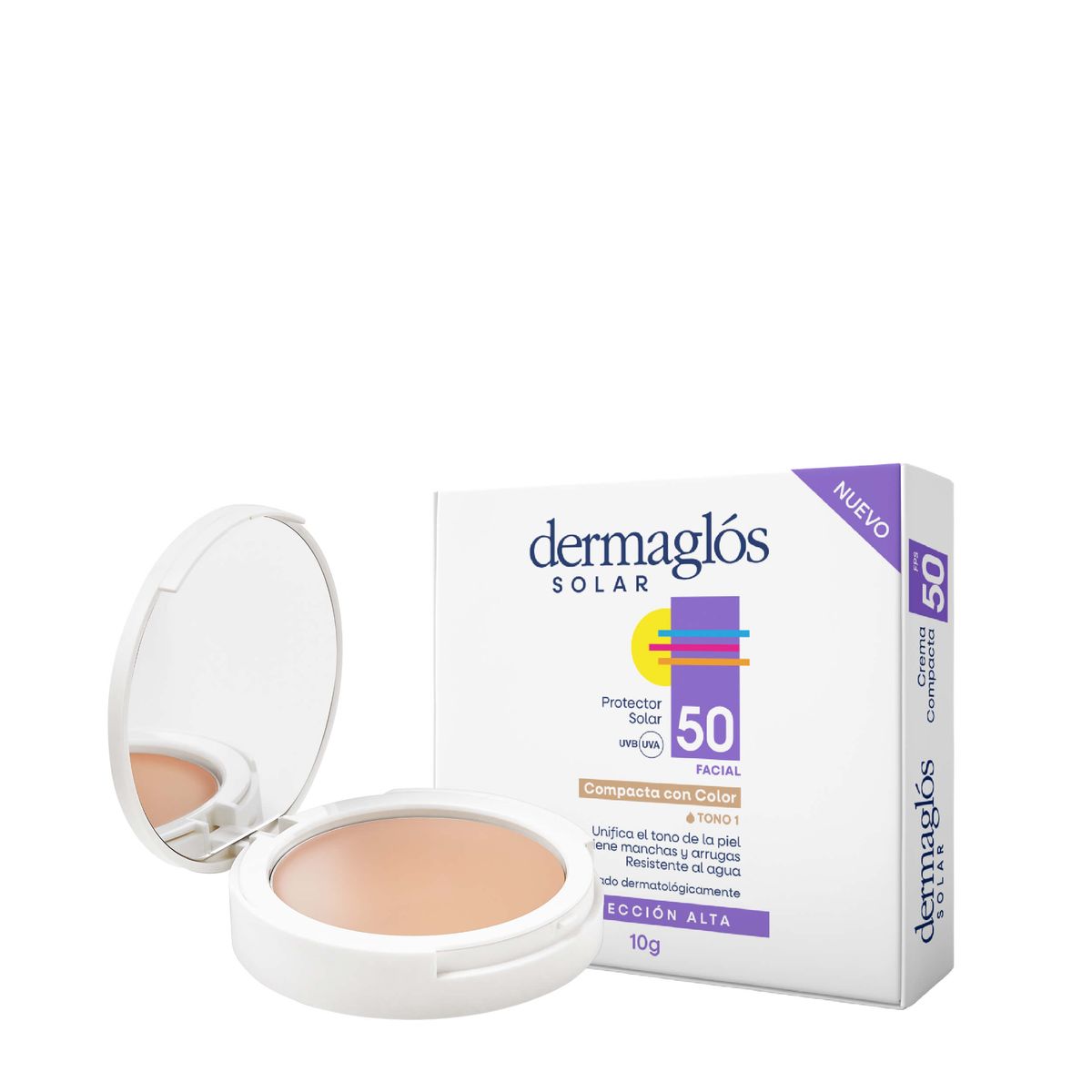 Dermaglós Protector Solar Facial Crema Compacta Fps 50 Con Color Tono 1 X 10 Gr