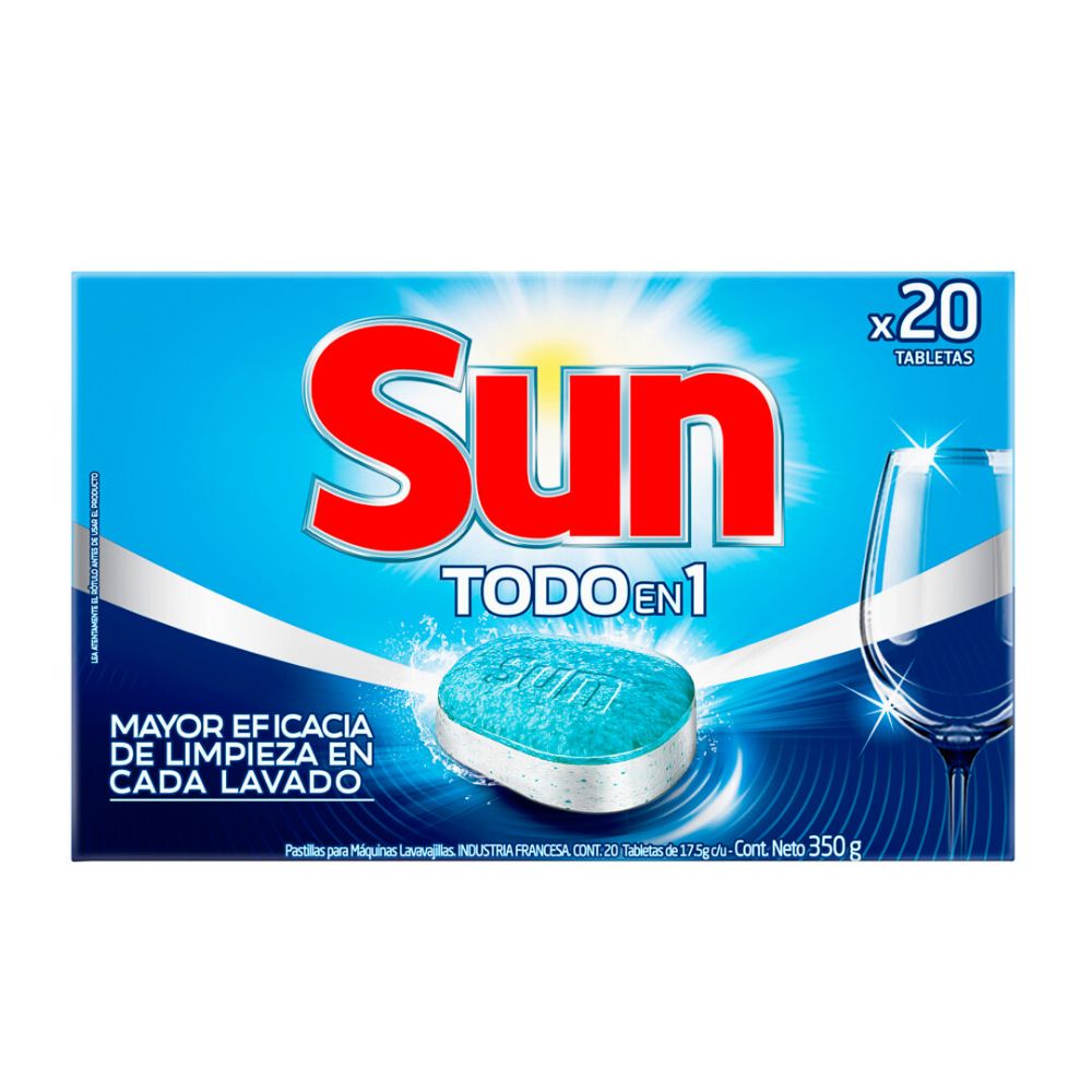 Tabletas 3 En 1 Para Lavavajillas Sun Caja X 20 Un