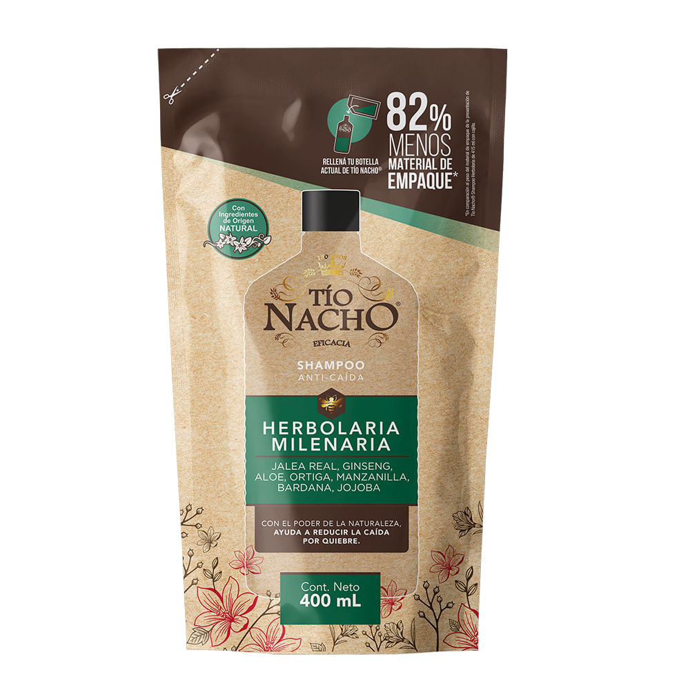 Shampoo Tío Nacho Herbolaria Milenaria Recargable X 400 Ml