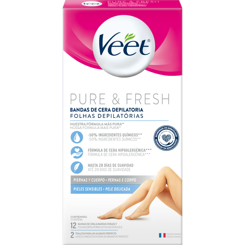 Veet Banda Depilatoria Piernas Y Cuerpo Piel Sensible X 12 Un