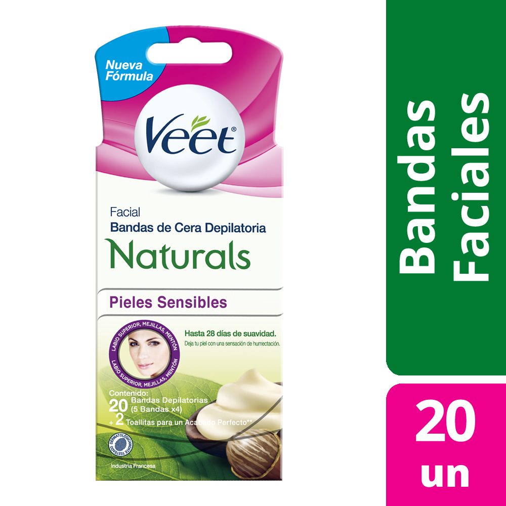 Veet Naturals Bandas Depilatorias Facial Sensible 20U