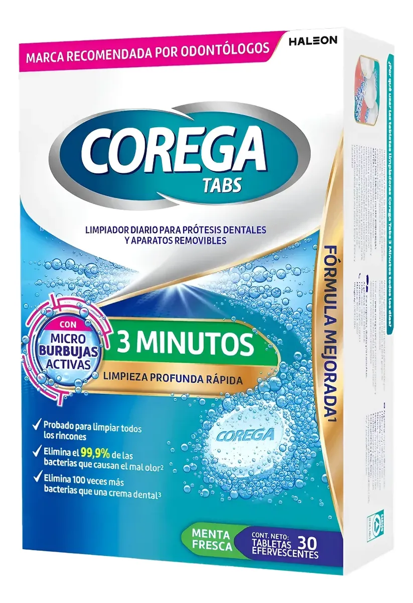 Corega Tabs X 30 Tabletas Efervescentes 3 Minutos