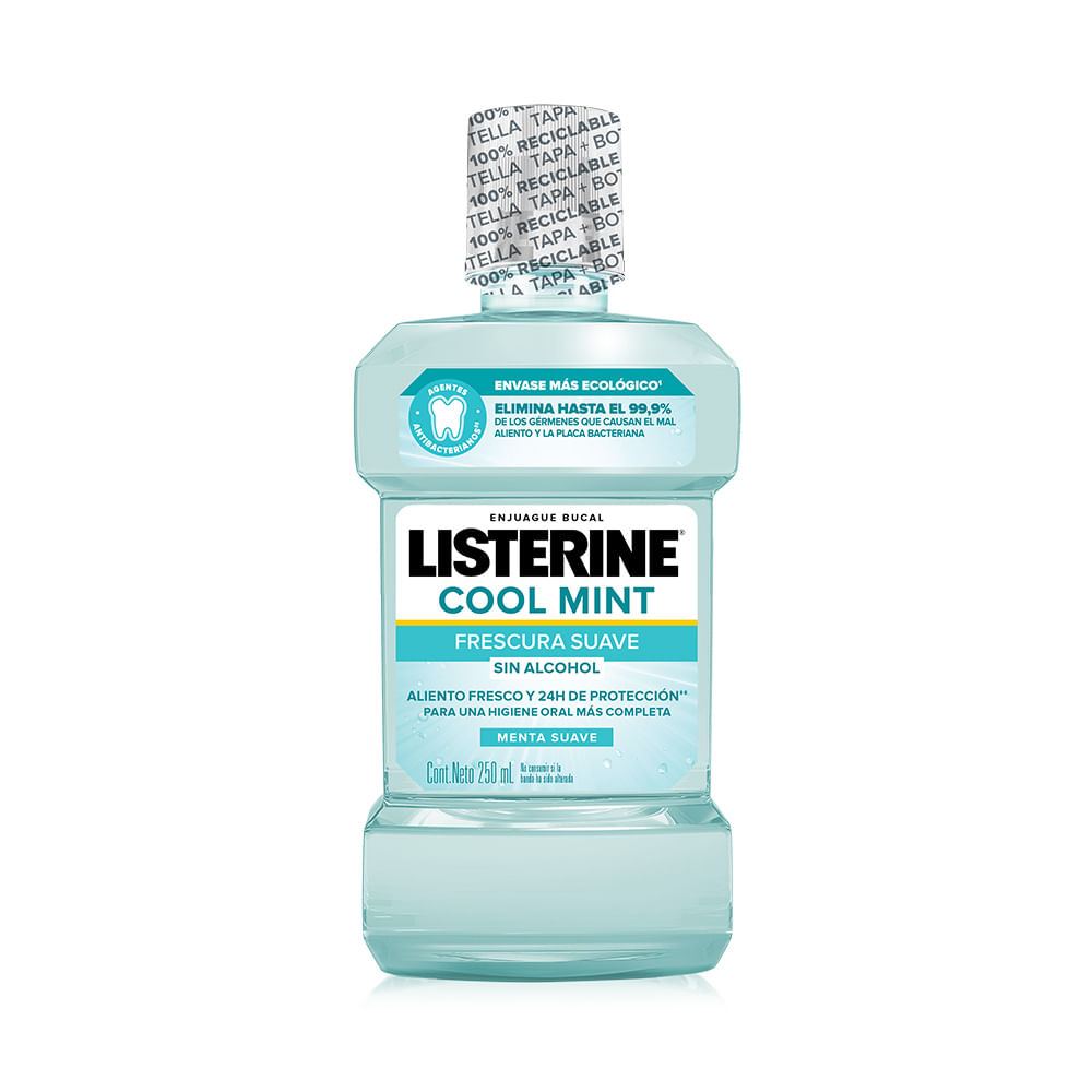 Enjuague Bucal Listerine Cool Mint Frescura Suave Sin Alcohol X 250 Ml